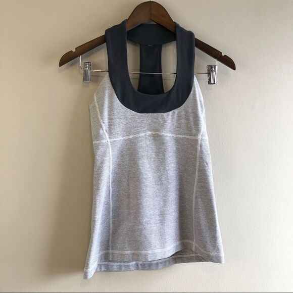 🎃3/$25🎃 Lululemon Luon Scoop Neck Workout Sport Racerback Shirt Top White Grey - Picture 1 of 15
